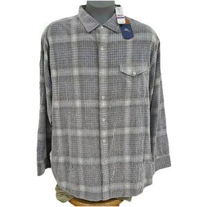 Tommy Bahama 3XB Tilth Grey Paniolo Plaid Corduroy Shirt Western Sport Stripe